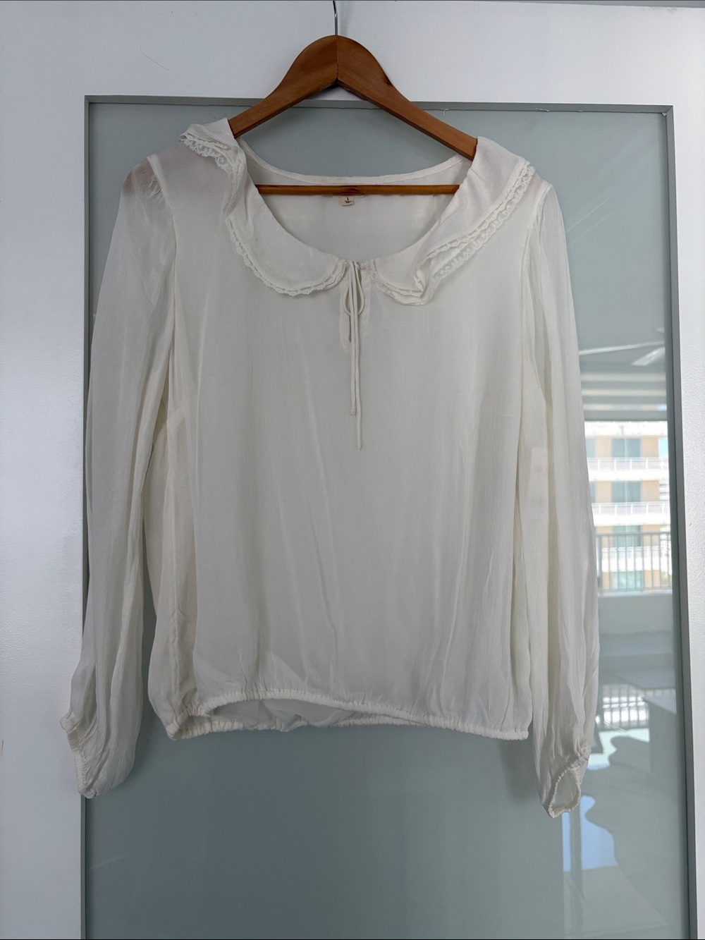 Lucky Brand Cream Peter Pan Collar Tie-Front Blouse